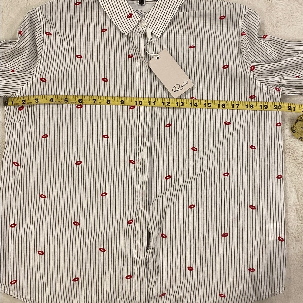Rails Taylor Striped Lip-print Cotton-blend Shirt In Flocked Kisses NWT! - Picture 10 of 10